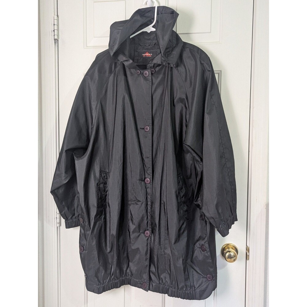 VTG Alorna Raincoat Womens 14 Black Oversized Mid Length Minimalist Whimsigoth